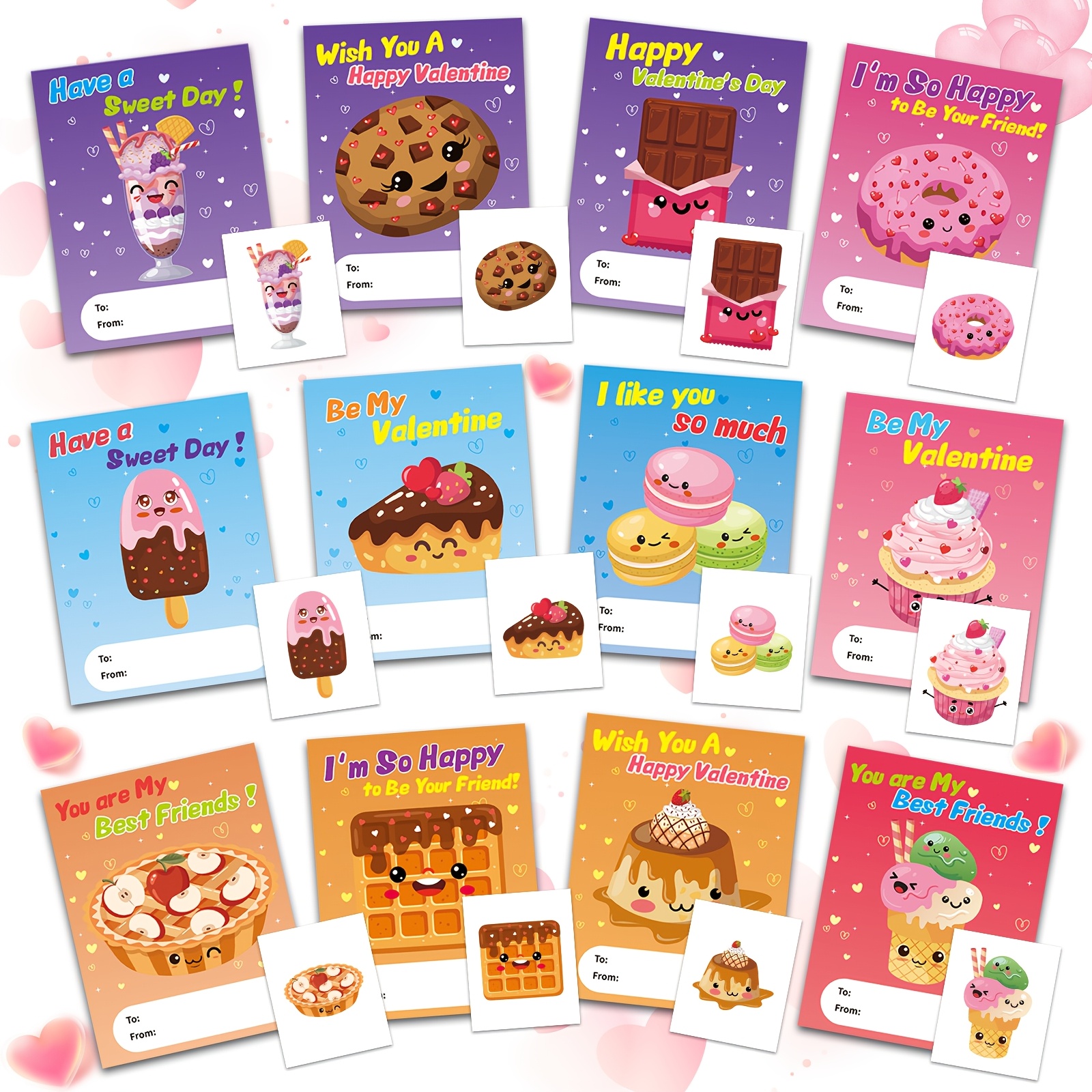 

36pcs Sweet Valentine's Day Cards For With Envelopes & Tattoos - Fun Dessert-themed Cards For Classroom Exchanges, Party Favors - Food- , Greeting Cards| Card Set| Envelopes, Gift Card