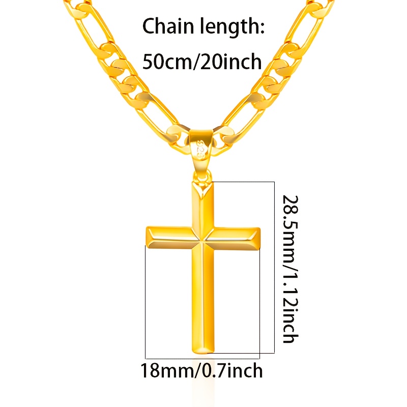 18k Gold Plated Plated 925 Silvery Men's Chain Necklace, With 3d Cross Pendant, Ideal For Daily Wear With Gift Box