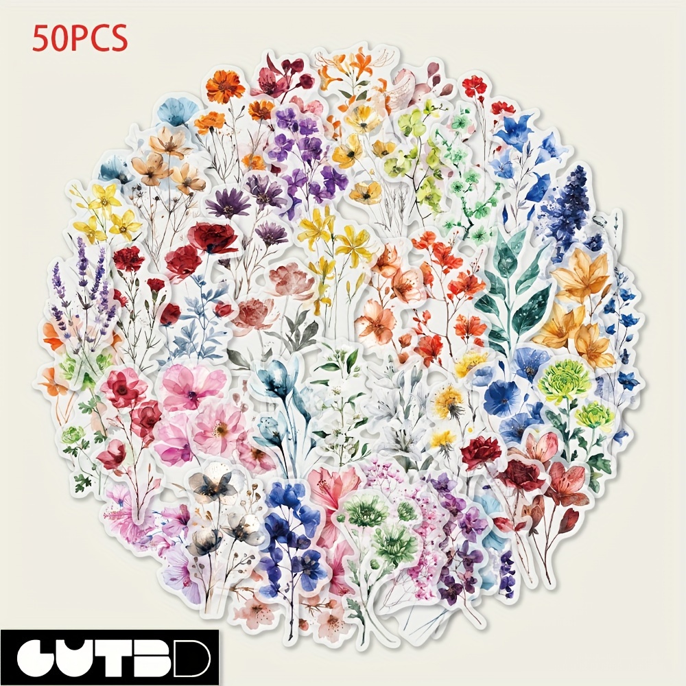 50pcs Gutbd Ink Floral Cartoon Stickers - Waterproof, For Diy Notebooks, Skateboards & Water Bottles, Irregular Shape
