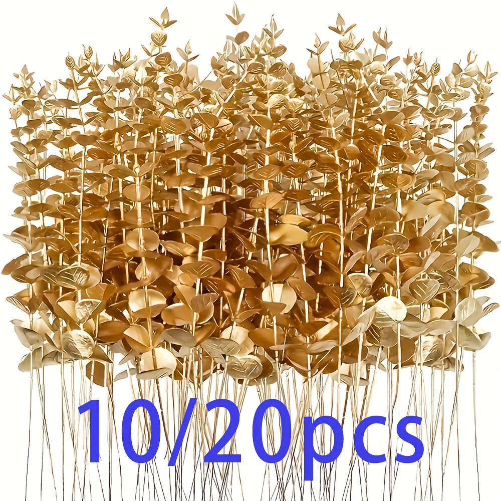 

Golden Eucalyptus Artificial Flowers For Thanksgiving, Home Decor, Weddings, Birthdays, Office & Holiday Floral Arrangements - Plastic, , No Container Included, 10/20pcs, Artificial Flowers