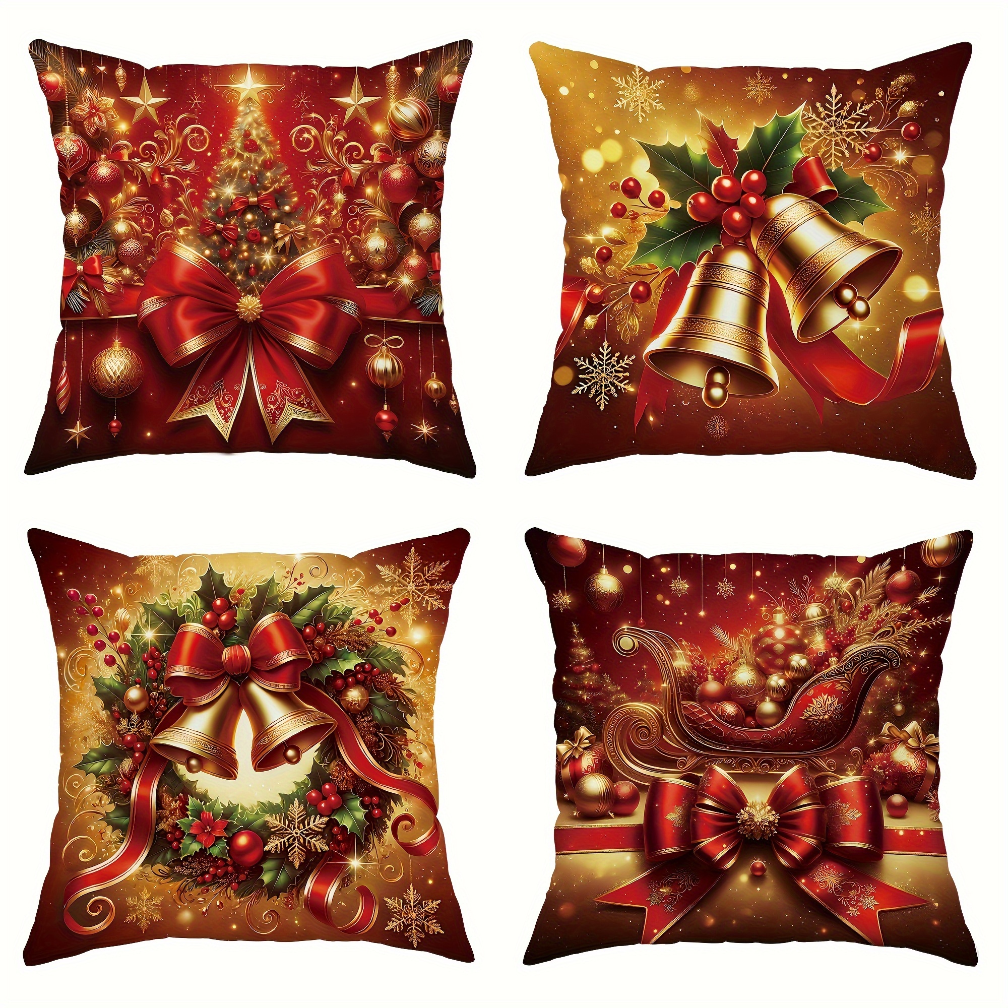 

Christmas Set Of 4, Red And , , And Wreath , , 18x18 Decorative , For , Car, , Sofa, - Polyester,