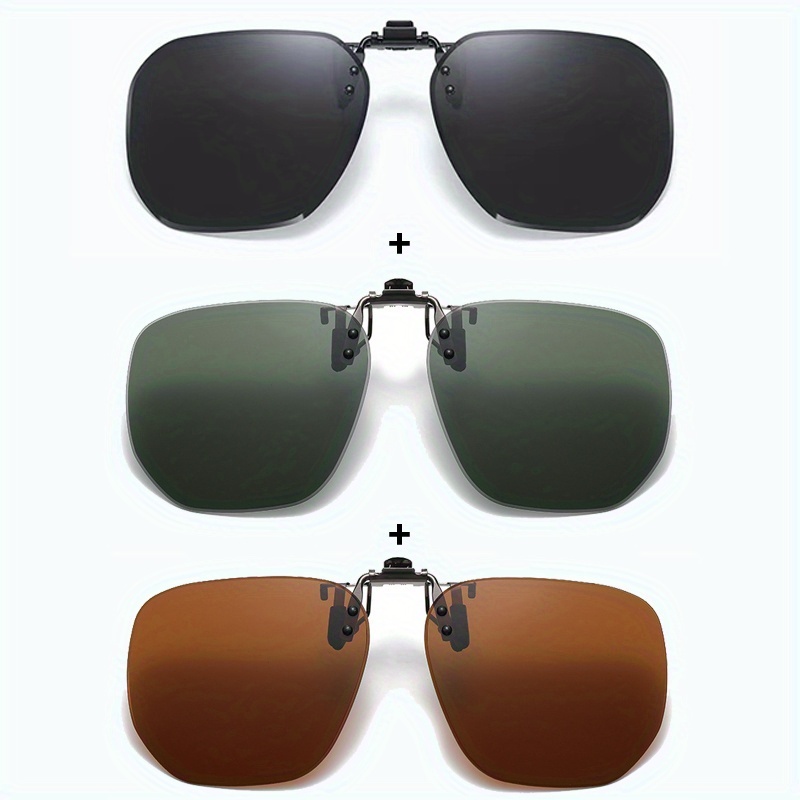 Image of 3pcs Clip-on Glasses Suitable For , Polarized Fit Over Eyewear, Polarized Filter For Glare, Clip-on Frames For Daily Wear, Photo Props, Gifts (no Required)