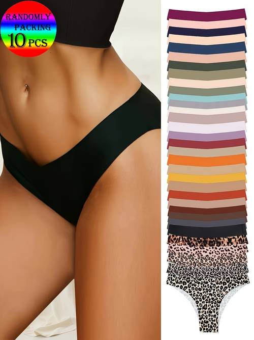 random 10pcs seamless solid color low womens panties comfortable soft breathable stretch underwear multi color minimalist style for daily wear