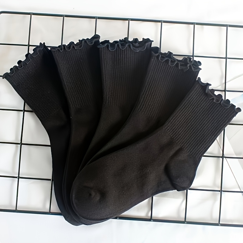 TEMU 5 Pairs - 10 Pairs Of Women's Rolled-edge Short Socks, Cute Wooden Ear Edge, Sweet And Versatile Sports Socks