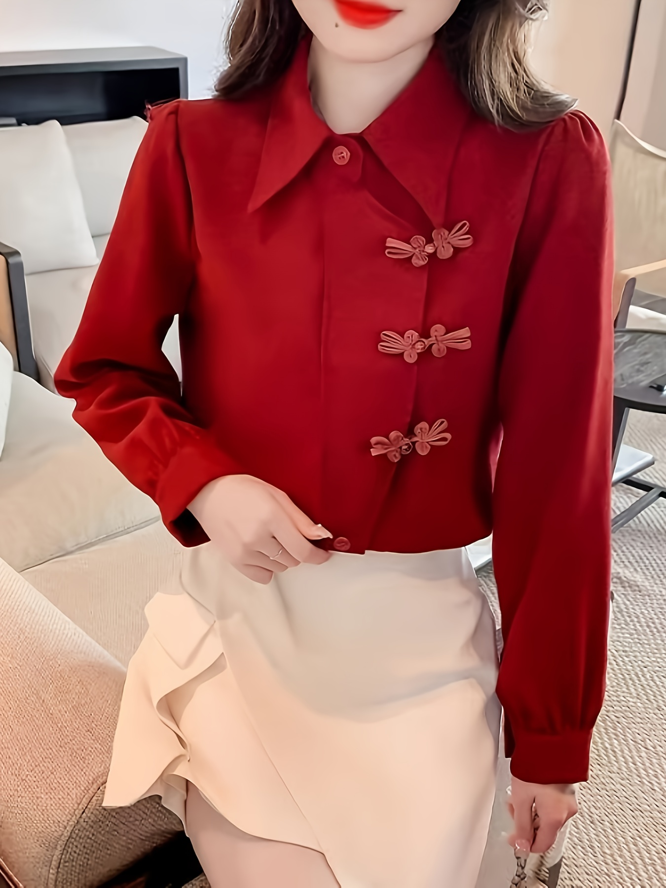 camicia donna bottoni in stile cinese women's clothing Temu Italy - Main Image