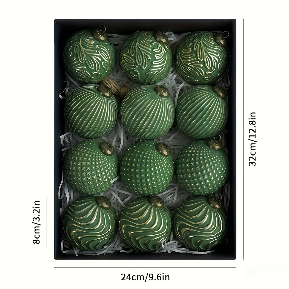 Image of 12pcs Christmas Ornament Ball Decorations - Golden, Green & Black Round Plastic Hanging Baubles Suitable For Tree, Wedding, Party, Holiday Decorations - Elegant Décor