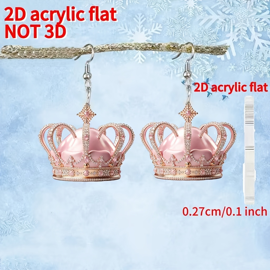 Crown Pattern Acrylic Drop Earrings, Casual Style