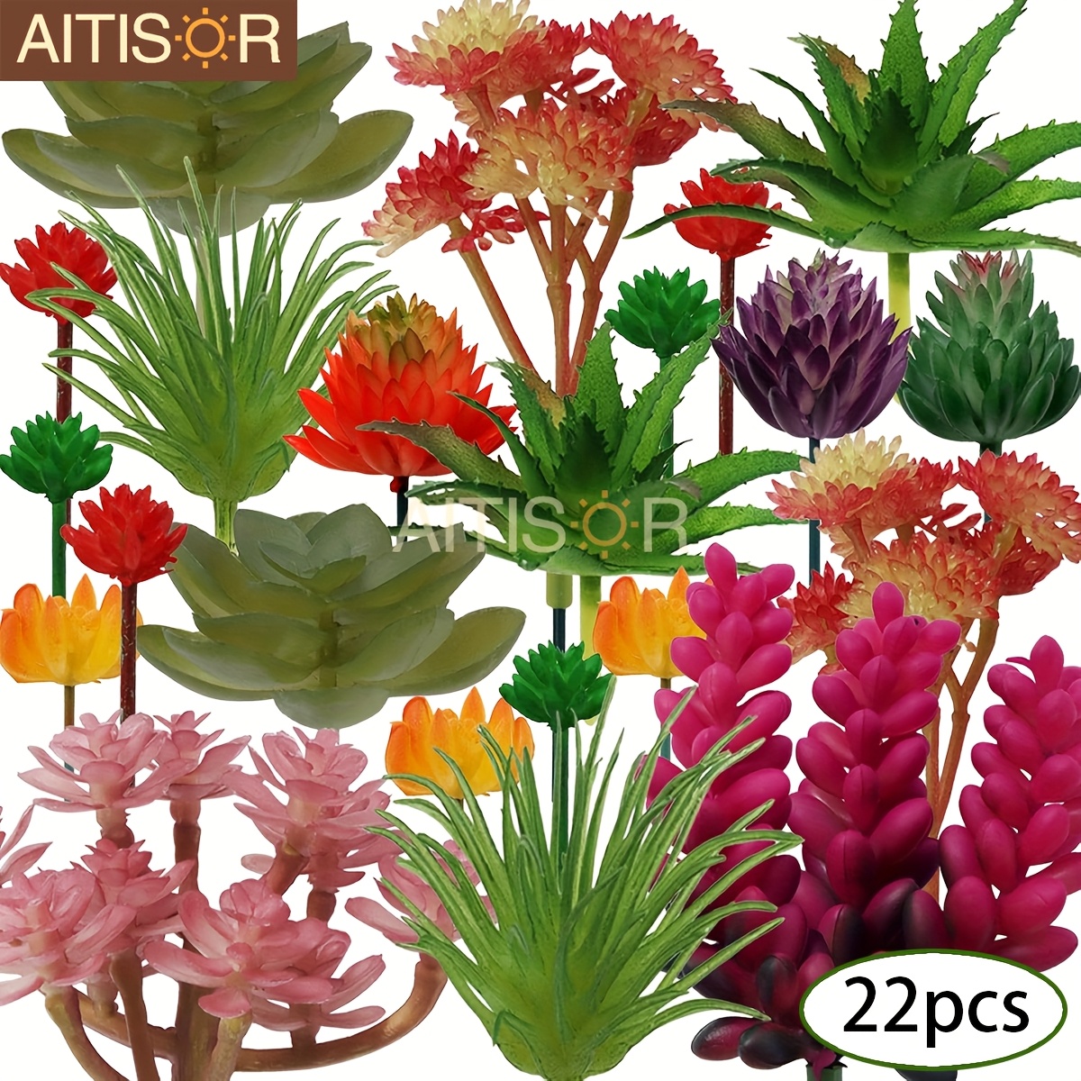 Image of 22pcs Colorful Fake Succulent Plants, Mini Pot Free Simulated Succulent, Suitable For Handmade Decoration Of Autumn, Thanksgiving, Christmas, Home, Office, Room Decoration , Autumn, Summer