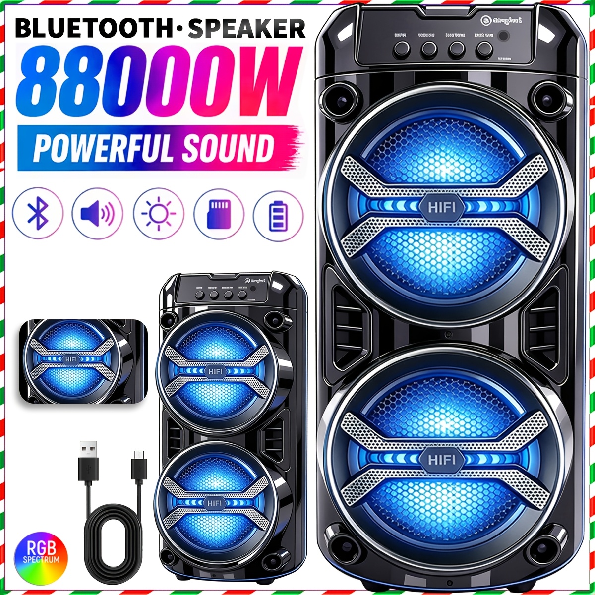 TEMU 8800w Wireless Speaker With Rgb Lighting Effect, To Microphone, Microphone Input, Usb-c Dual Speakers, Aux/usb/tf Card/eq/se Outdoor
