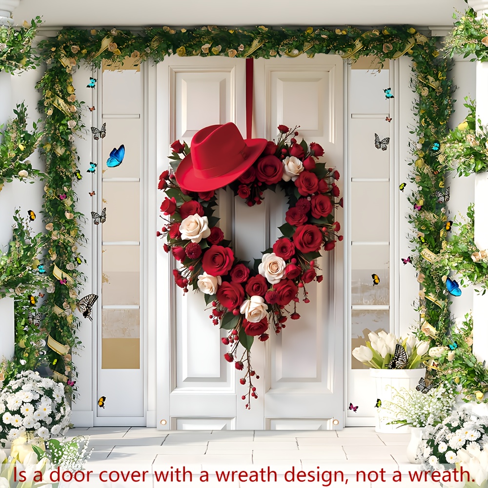 

2d Door Banner, Valentine's Day Polyester Door Cover, 180cm X 90cm - Large Decorative Flag For Party Supplies, Room And Garden Wall Decoration, Gift Entrances, 1pc