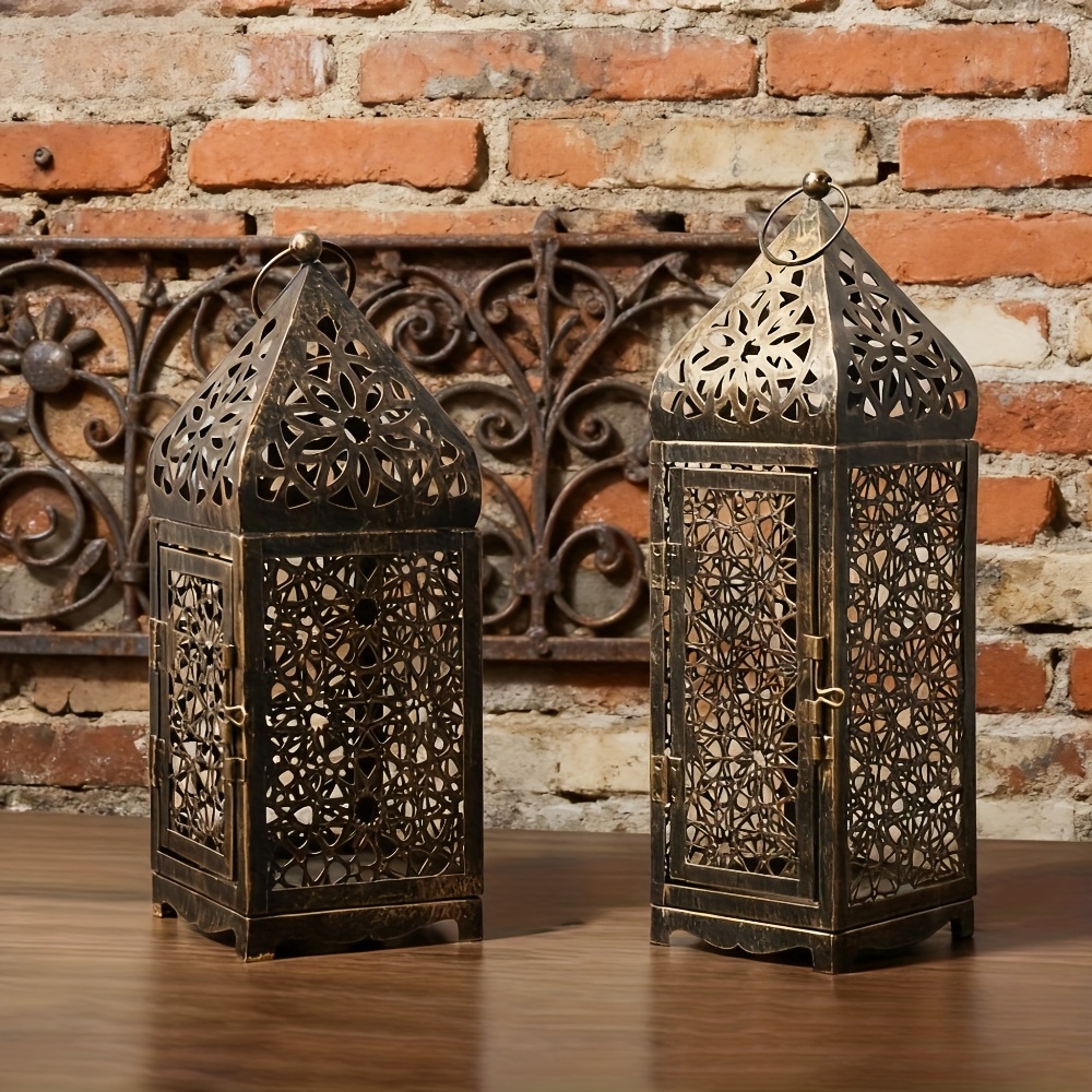 2-Pack Iron   with Hollow-Out Projection Art-Festive Tabletop Candle Holders for Halloween, Thanksgiving&Christmas Decor (Durable Heavy Metal, Home&Kitchen Friendly)