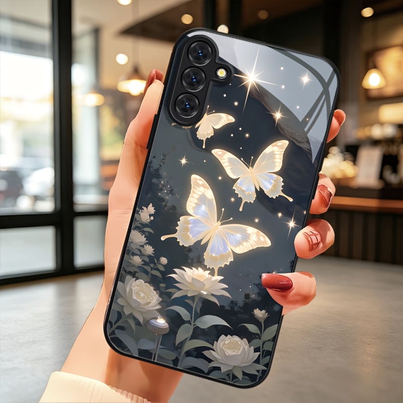 telefoonhoesje - dit hoesje is geschikt voor samsung galaxy a15/a16/a24/a25/a26/a34/a35/a54/a55/s23/s23ultra/s24/s24plus/s24ultra/s24fe/s25/s25p/s25u/s25e light luxury mirror glass telefoonhoesje, zachte rand anti-val frame
