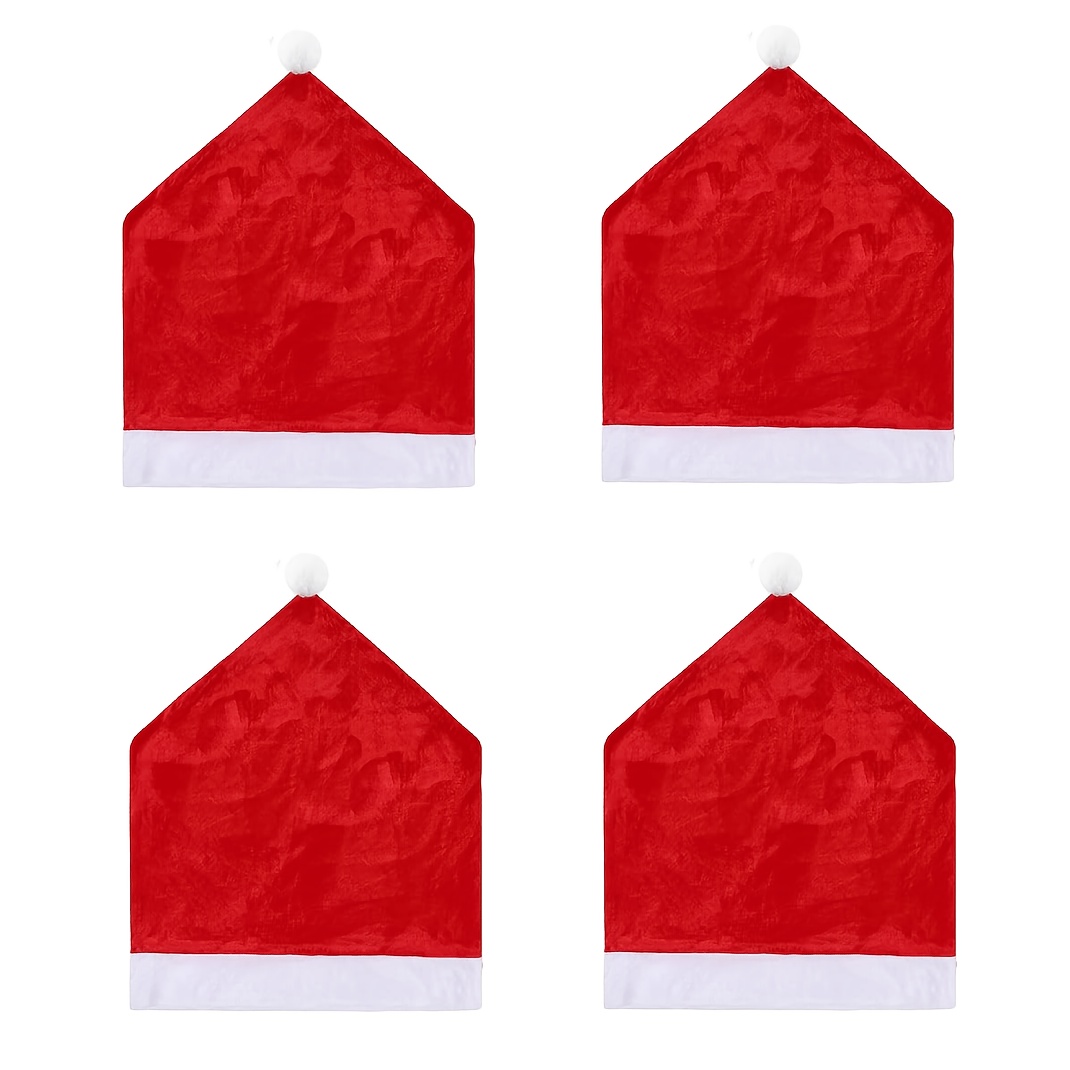 TEMU Lot de 4 housses de chaise rouges de bonnet de Père Noël, housses de de chaise de salle à manger en velours, adaptées pour les décorations de
