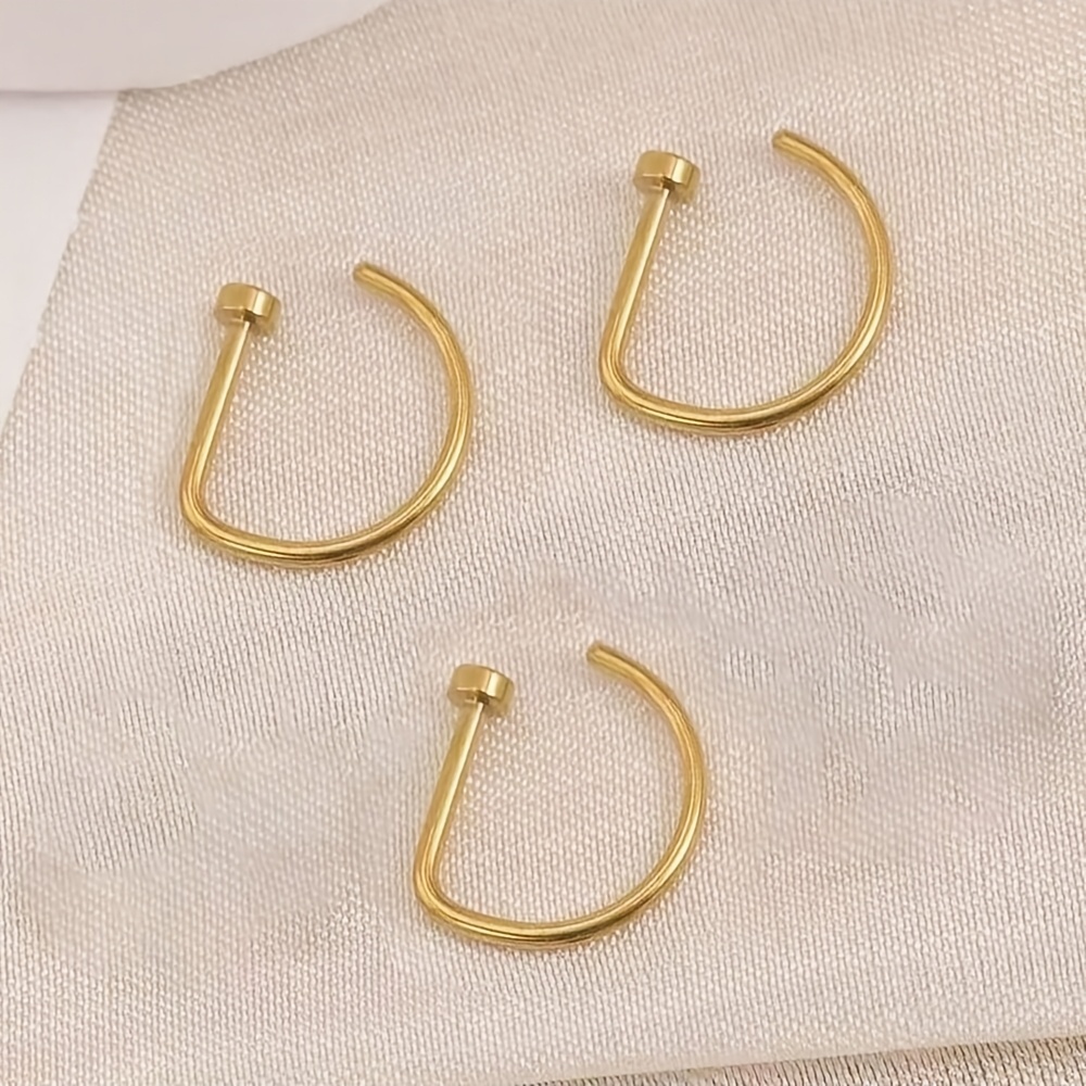 TEMU 3pcs Fashion Fake Piercing Nose Ring Punk Women Men Non Piercing Thin Metal Single-sided Nose Clip Stainless Steel Perforation Septum Suitable