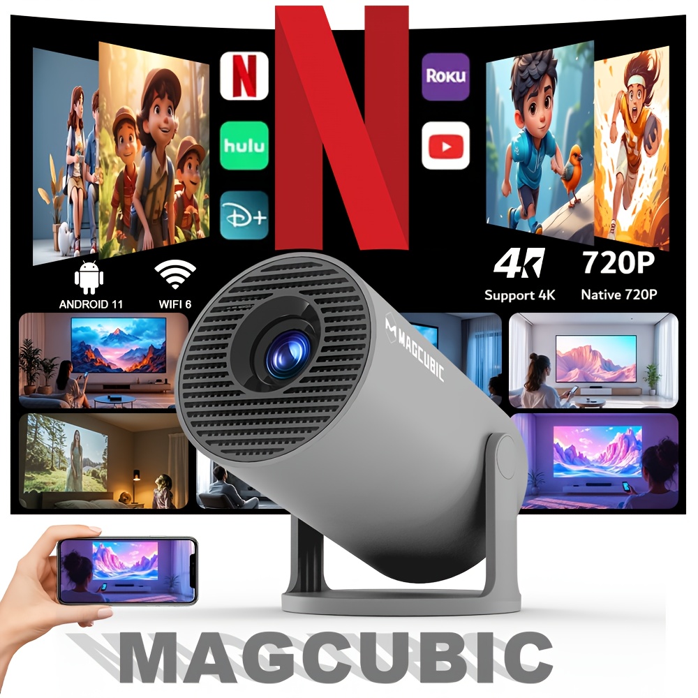 TEMU Magcubic Hy300pro 11 Mini Projector With 4-in-1 Smart Tv Streaming Apps (netflix-like Interface), 260ansi , 720p Native, Auto Keystone