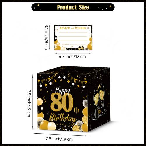 51pcs, craft card box, black Golden theme 80th birthday party card box, 80th birthday and greeting card box, with tickets, versatile square gift box suitable for 80th birthday parties and table decorations.