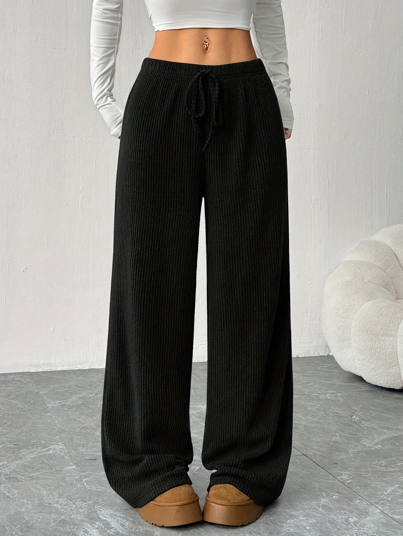 womens solid color straight leg loose casual sports pants new style ribbed long pants for   run outing     for   machine washable