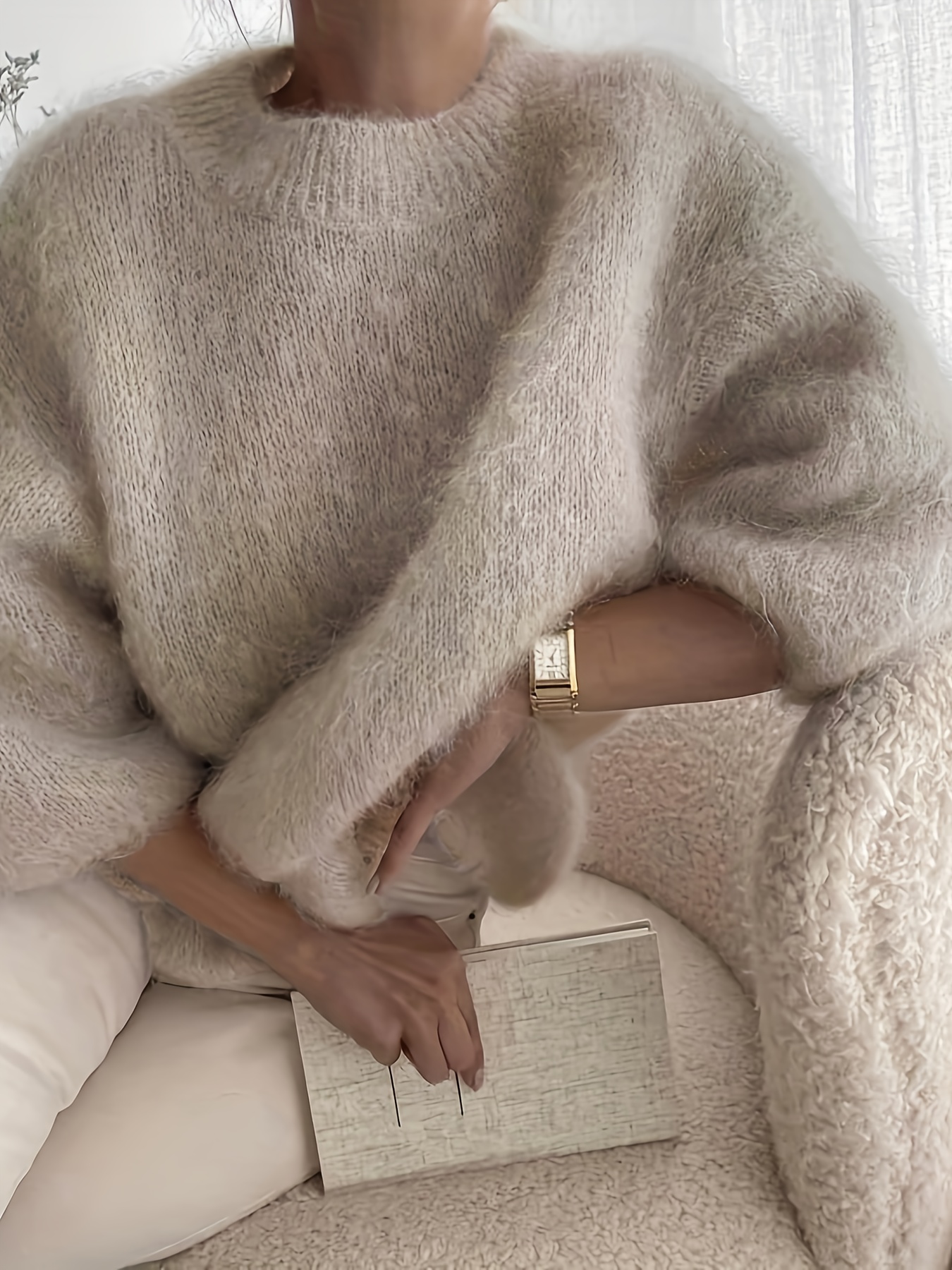EVERYDAY I LIKE ふわふわ Fluffy sweater ベージュ 7AM-FUZZY_BOXY_CABLE-KNIT-