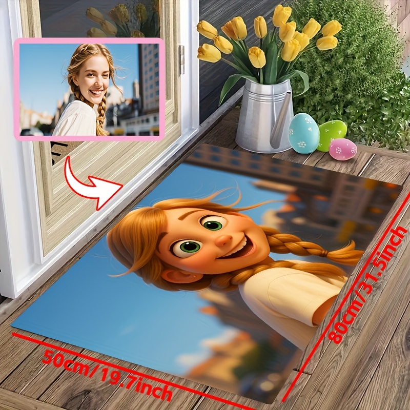 TEMU 1pc Personalized 3d Cartoon Style Photo Doormat With Anti-slip Silica Gel Bottom- Custom Rug With Your Own, Family, , Pet Portraits - Soft,