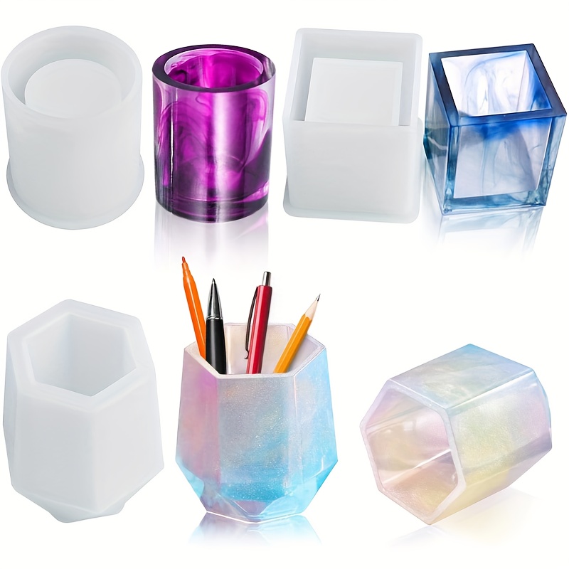 3pcs Pcs Silicone Mold Compatible For Diy Resin Crafts - Rectangular Cup & Cylinder Molds, Epoxy Mold For Planter Pots, Pen Holders, Bead Organizers