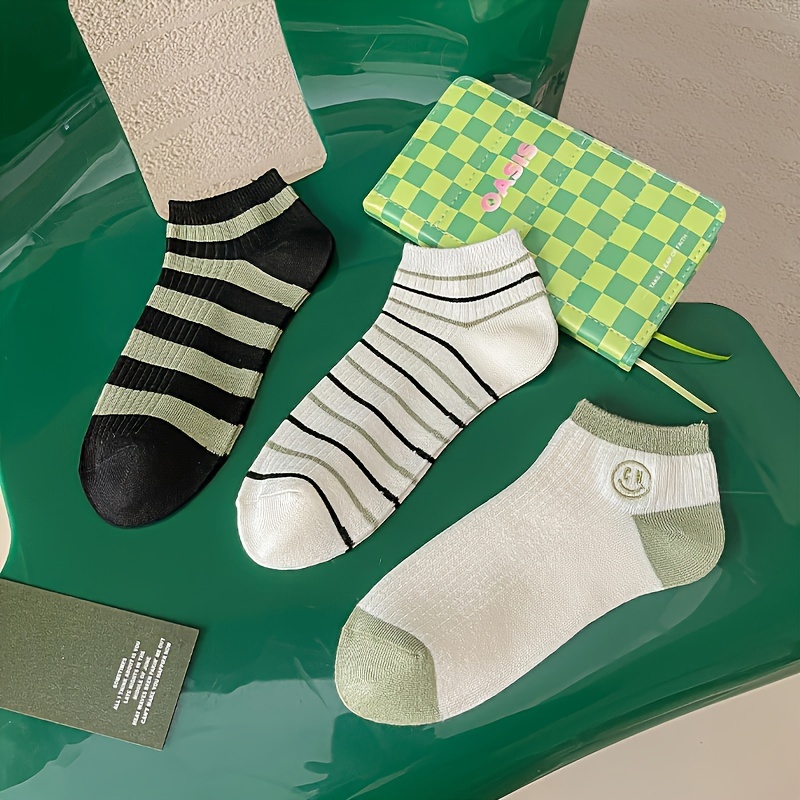 5 Pairs Essential Vertical Striped Short Socks Soft - Temu Canada