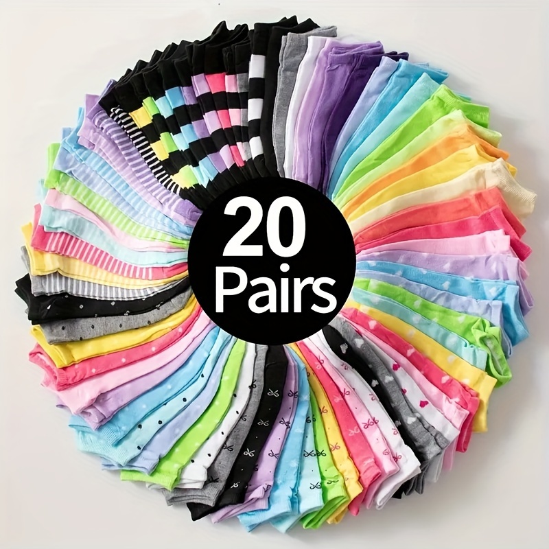 

20 Pairs Random Colour Heart Print Socks, Candy Colour Ankle Socks, Women's Stockings & Hosiery