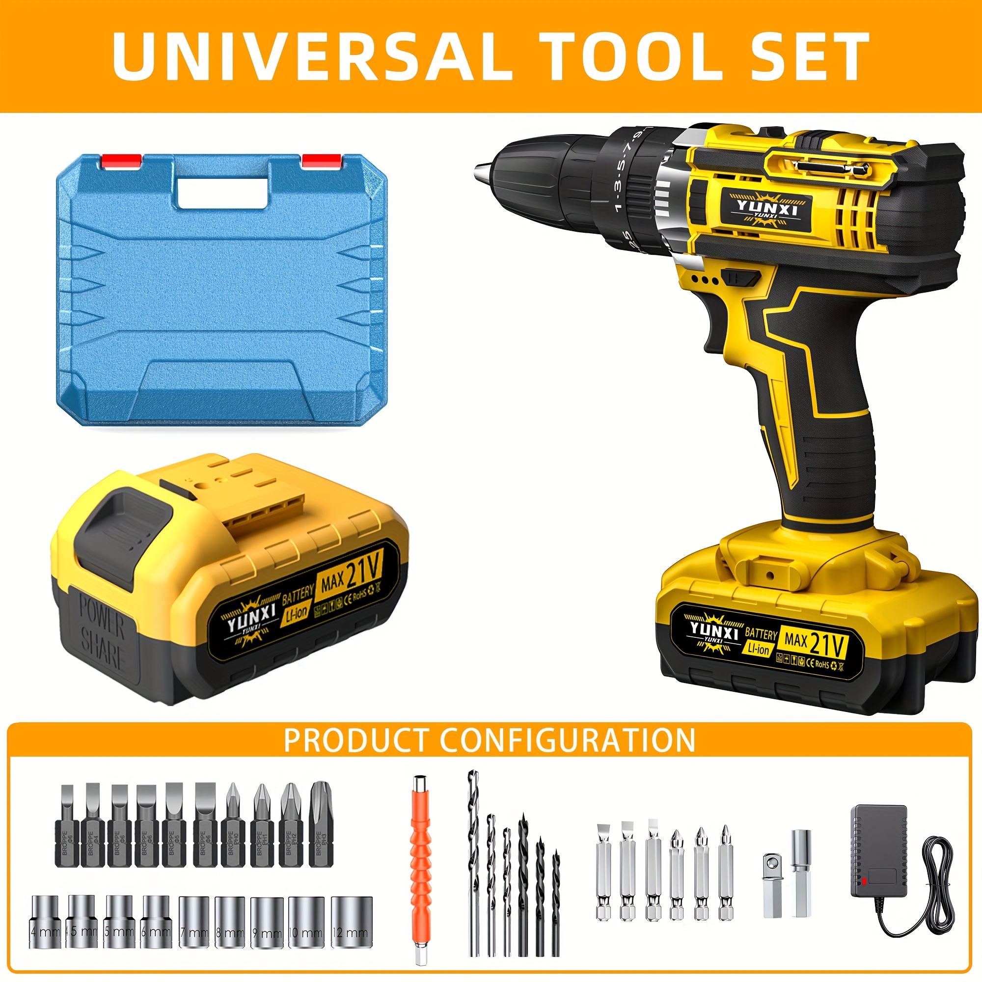 Draadloze elektrische lithiumboor met hoog vermogen voor huisdecoratie, eenvoudig te gebruiken