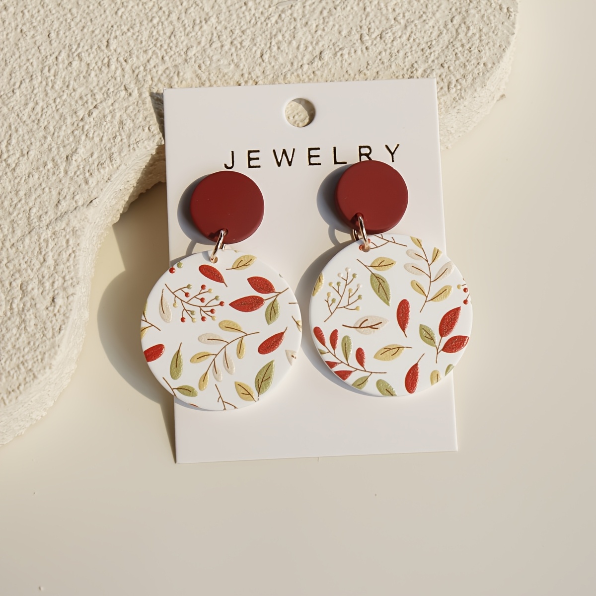 Image of 1 Pair Of Ladies' Drop Earrings, Classic Round Reddish-brown Color- Falling Leaf Acrylic Earrings, Soft Pottery Texture, Elegant, Everyday Versatile Additions, Holiday Gifts