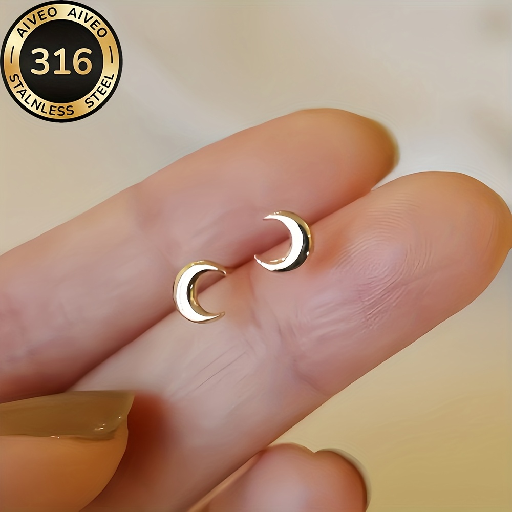 E-shop Hochwertige Edelstahl Hypoallergene Goldene Mond-Stecker, -Verblassen, Einfach Elegant, Modische Damenohrringe Schmuckaccessoires für den oder
