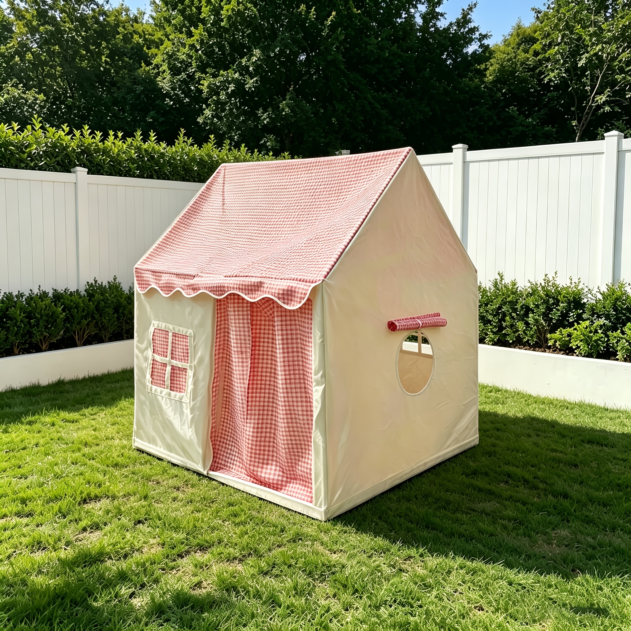 Image of Tale Into Your Home And Build A Pink Checkered For Your Child. This Ins-style Indoor Tent Playhouse Is Like A Of The Living Room.