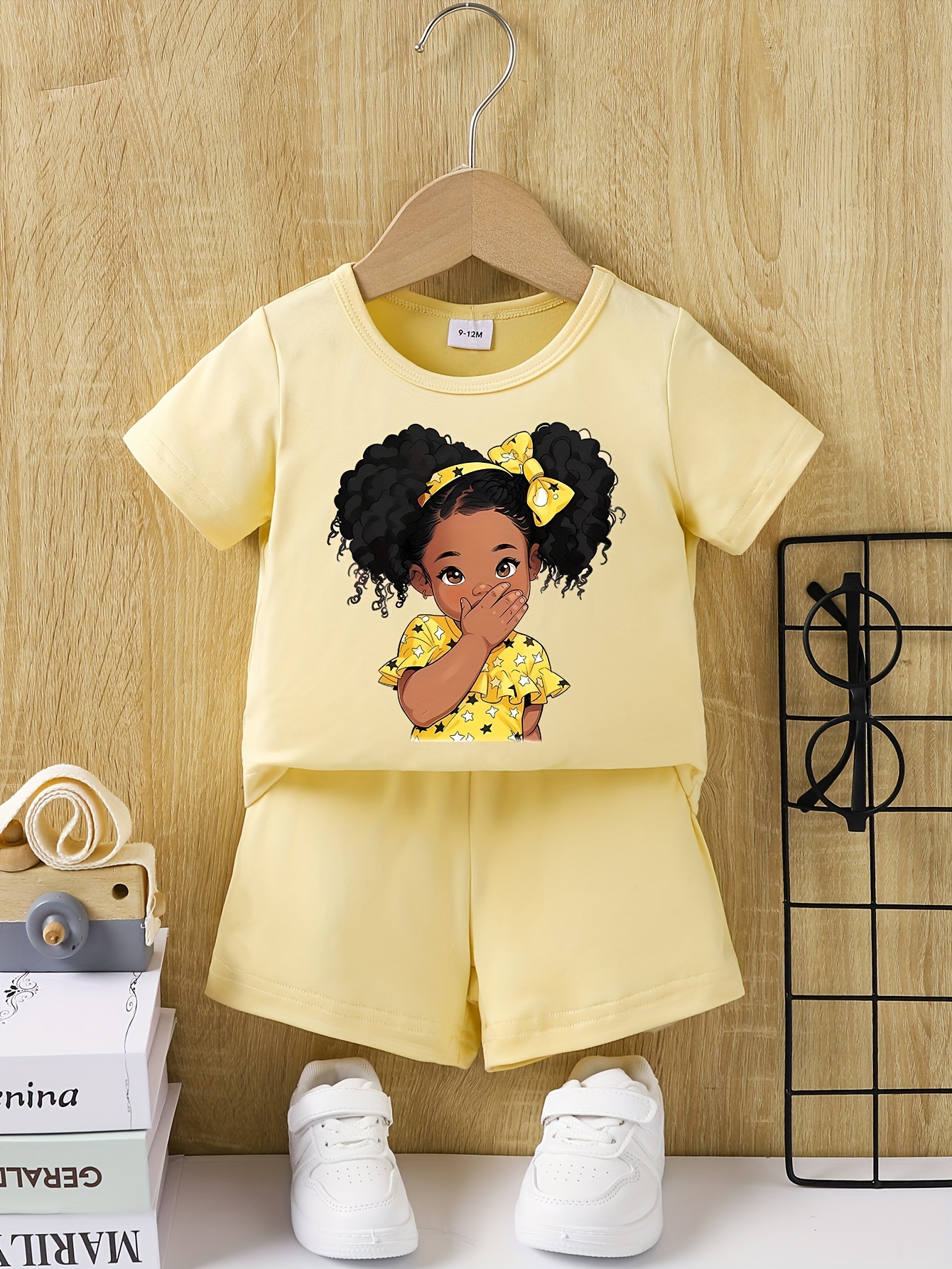 2PCS Baby's Adorable Cartoon Girl Print Casual T-Shirt & Shorts Set Toddler & Infant Girl's Clothes For Summer Daily Wear