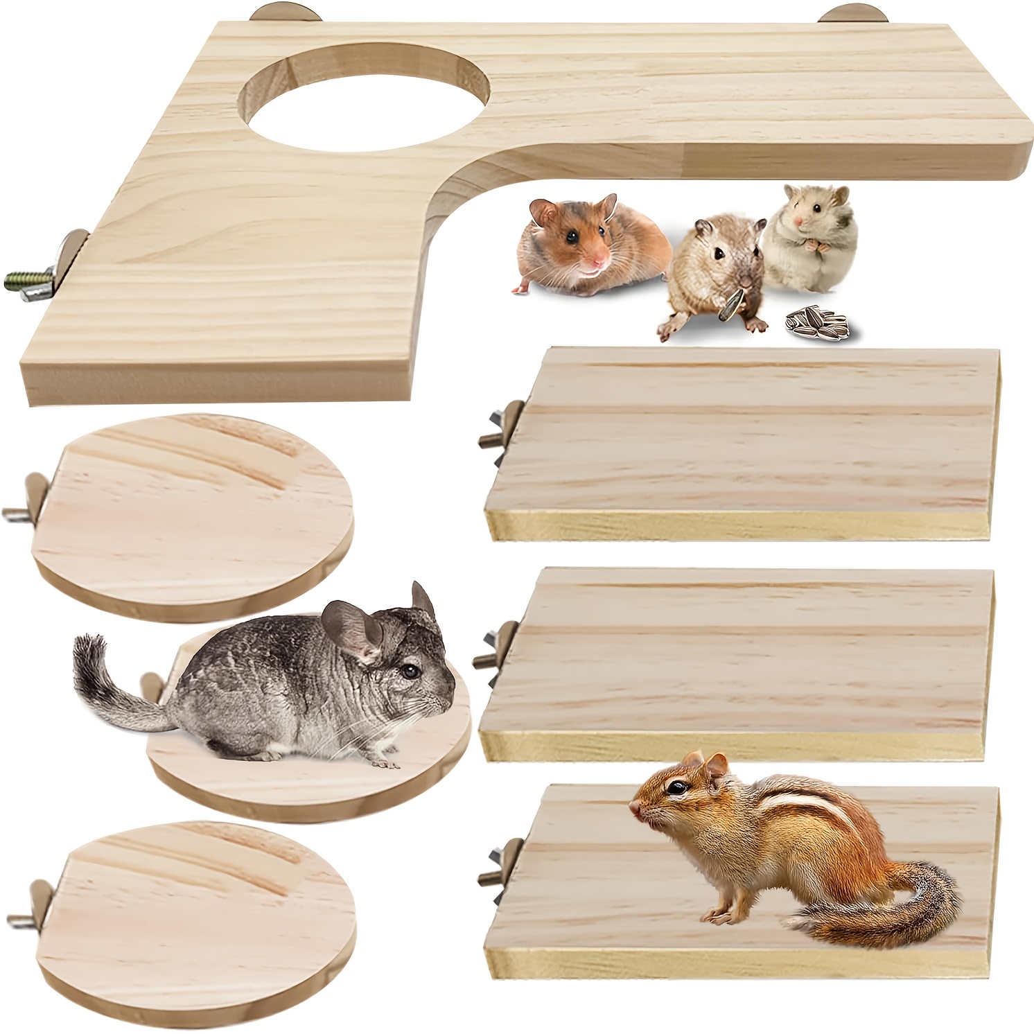 TEMU Set di piattaforme sospese in legno a forma di , 1 a forma di L, 3 piattaforme , 3 piattaforme rettangolari, set totale di 7 pezzi, scaffale in