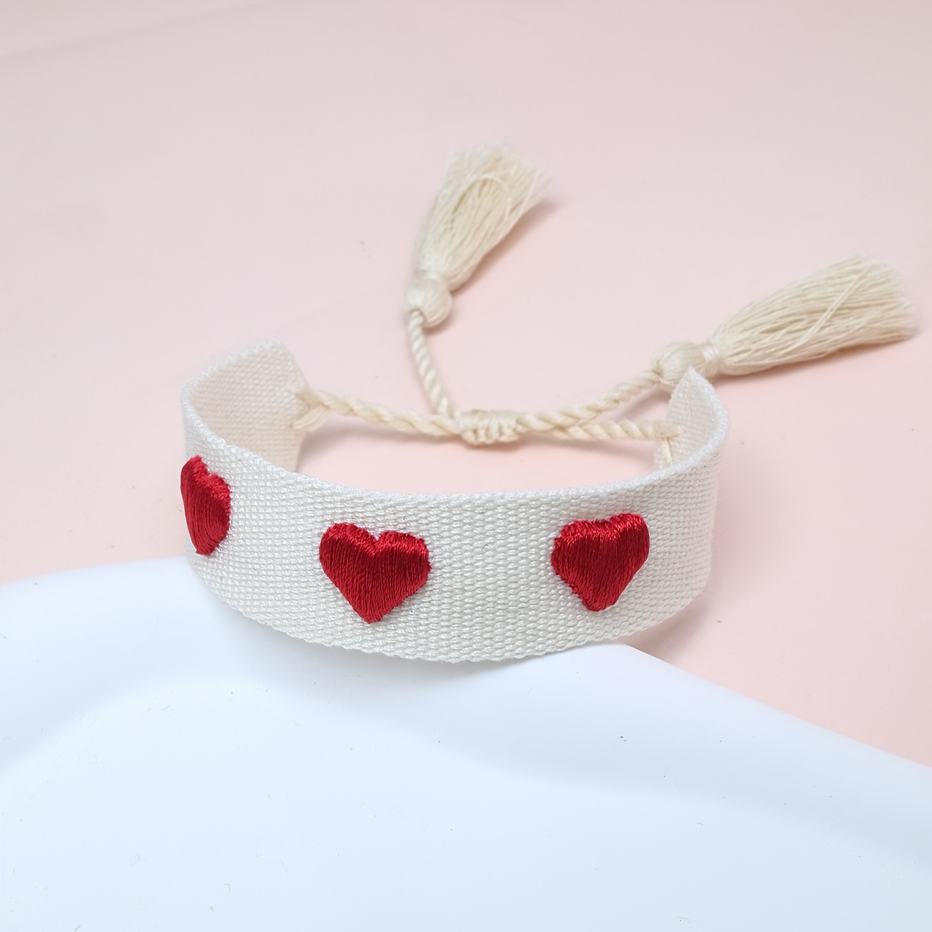 

Elegant -chic Embroidered Heart Tassel Bracelet - Polyester, Weddings, Parties & Gifts