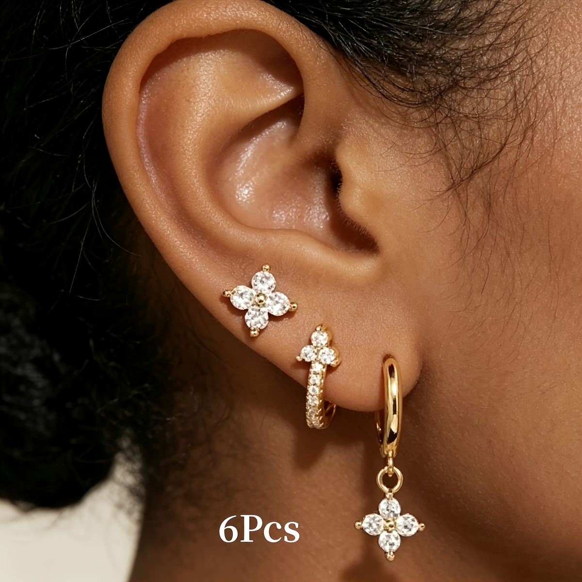 TEMU Lot de 6 paires de boucles d'oreilles élégantes et en synthétique de fleur, style , adaptées aux tenues décontractées quotidiennes et pour femme