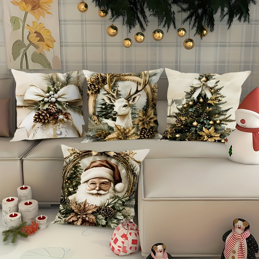 

4pcs Christmas Set - & , , Zip - For , Bedroom Decor - ,