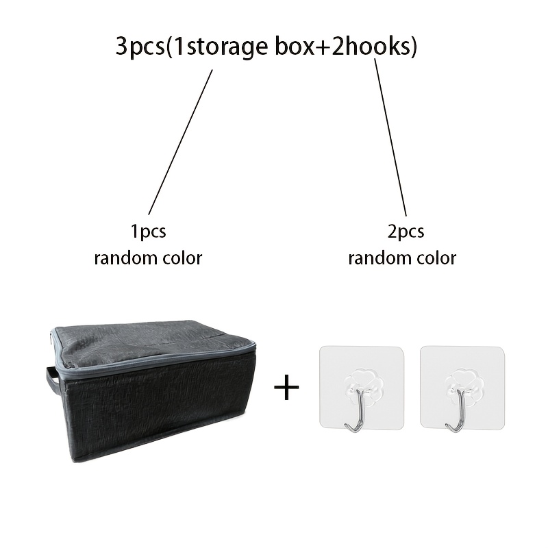 TEMU 3pcs (1pc Storage Box And 2pcs Hooks) Stackable Storage Box, Space- Organizers For Wardrobes, Bedrooms, Suitable For Storing Books, Clothes, And