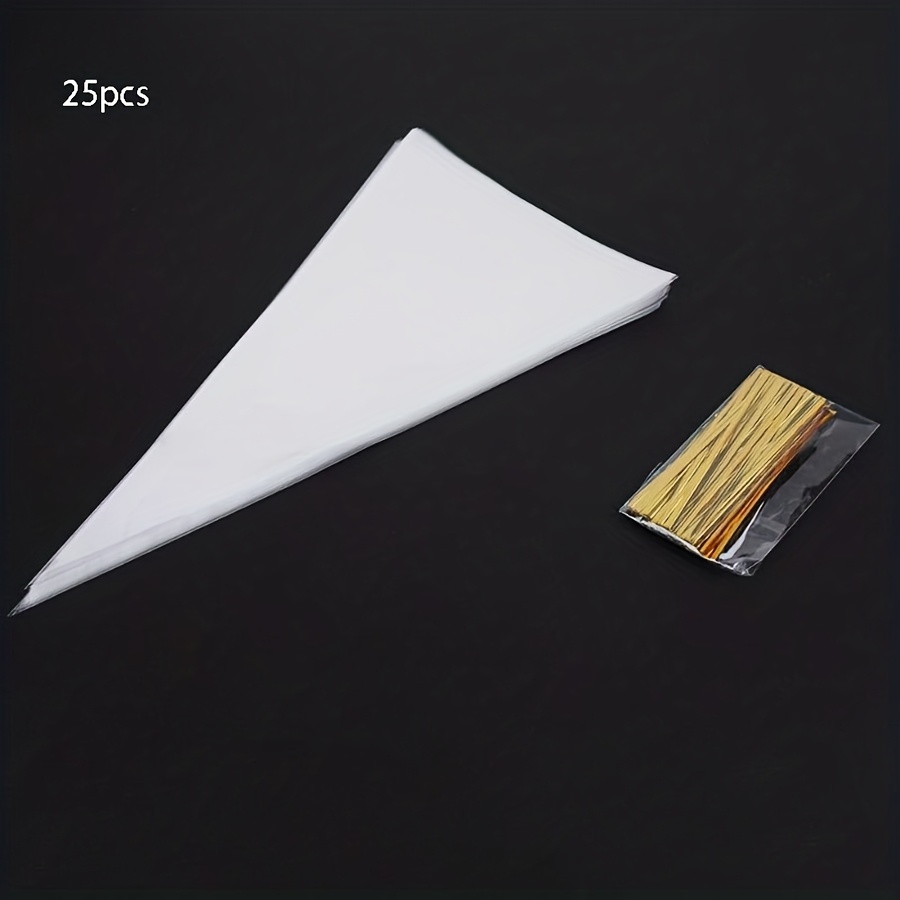 Image of 25-pcs Opp Plastic Triangle Bags, Disposable Transparent Opp Triangle Candy Bags, Ice Cream Bags, Popcorn Bags, And Small Snack Bags (with Drawstrings)