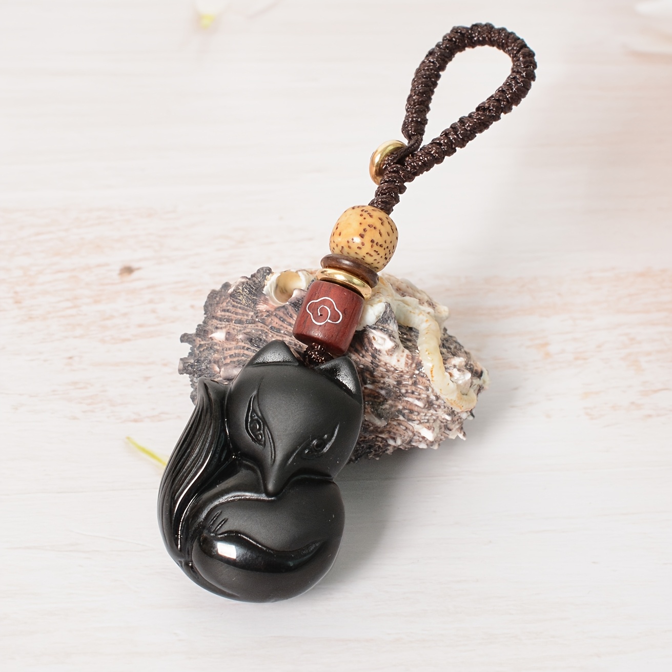 1pc Natural Obsidian Fox Keychain, Elegant Natural Stone Keychain For Men, Key Accessories, Perfect Gift For Him On Valentine's Day, Teacher's Day, Graduation, Or Back-to-school