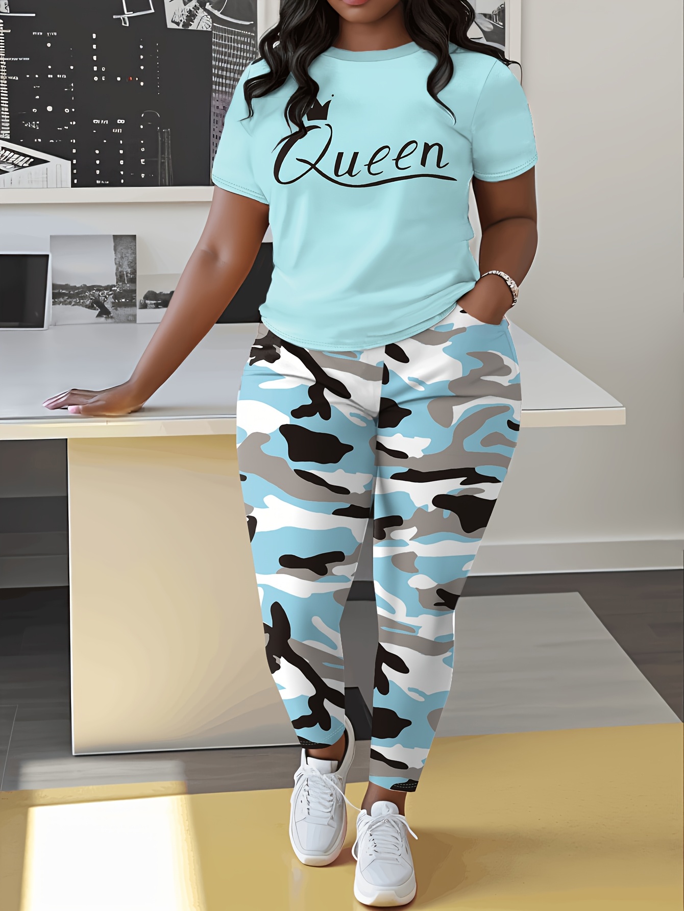 plus size womens plus size casual suit queen letter print Temu