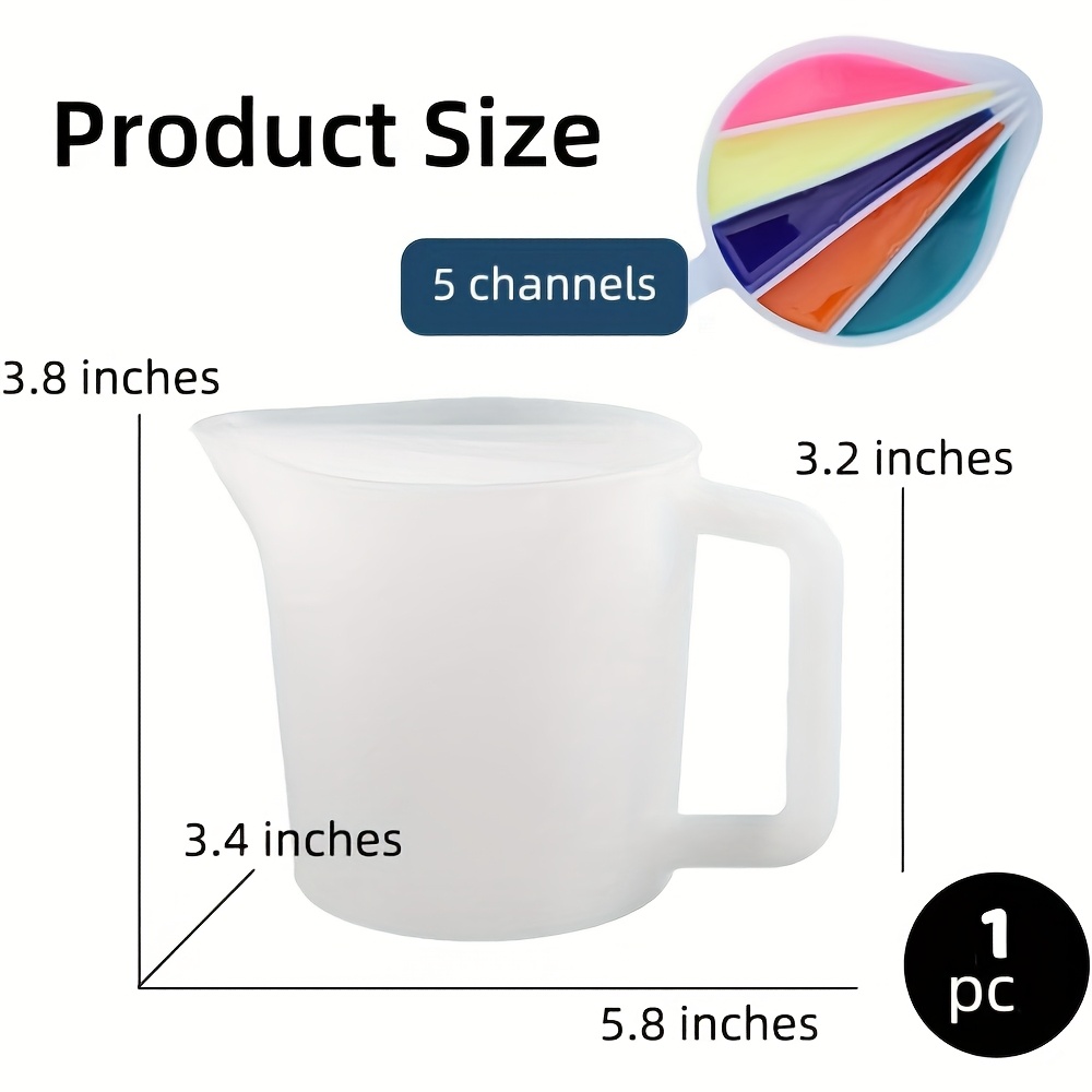 TEMU 1pc Silicone Cup, 5-channel Reusable Resin Split Pouring Cup With Handle Resin Mixing Split Cup For Paint Pouring Resin Art