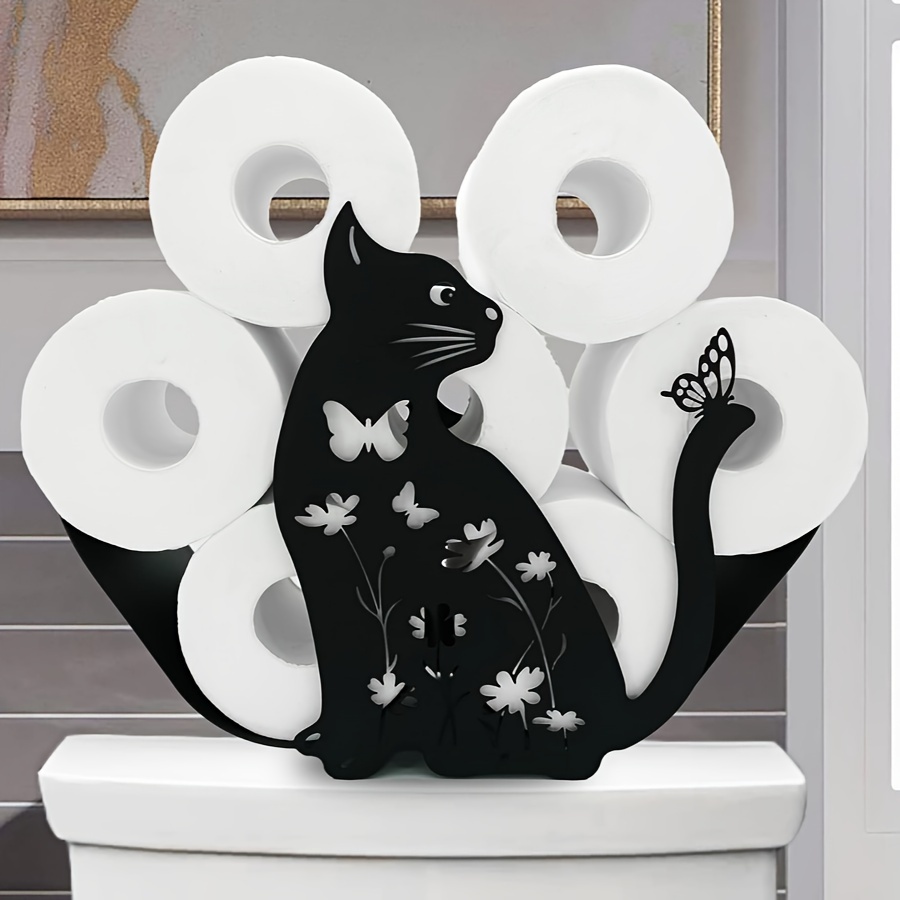 

Idolpack Black Cat & Iron Toilet Paper Holder - Decorative Freestanding Design For , Bathroom Or Storage Shelf, Metal, , Christmas/halloween Gift Decoration