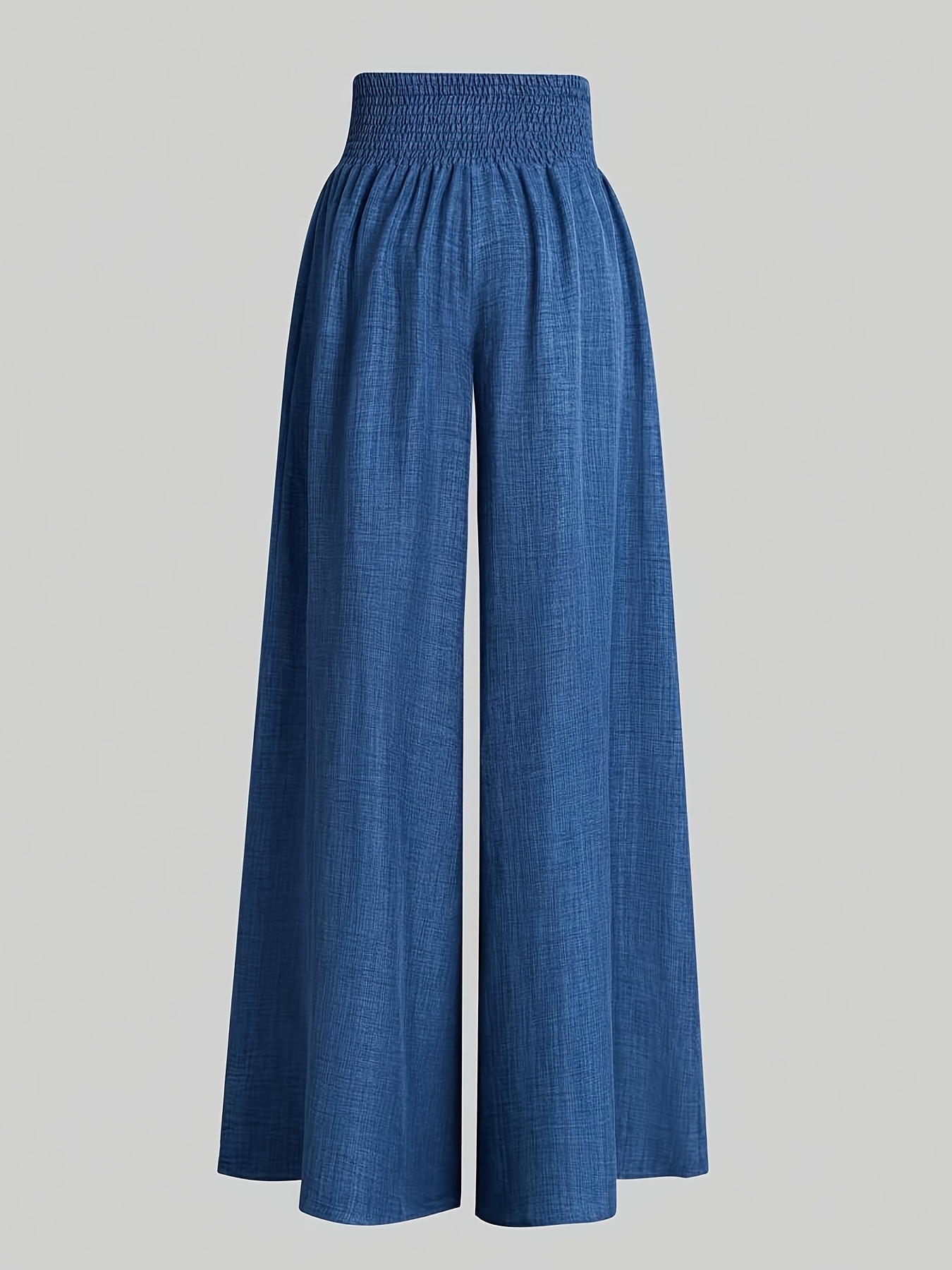 Women'S Casual Wide Leg Pants, Elastic Waist, Solid Color, Polyester 100%, Loose Fit, Long Length, Woven Fabric, 200g/m², for Spring/Fall, Weekend Casual Wear