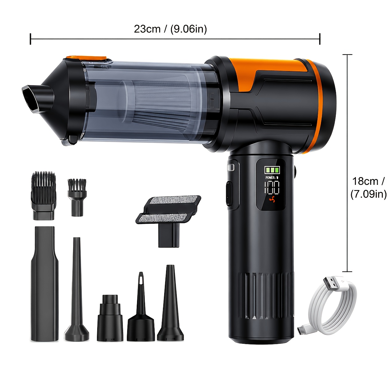 TEMU Handheld Vacuum Cleaner, 21000pa Cordless Mini Car Vacuum, Cordless Vacuum With Led Lights, Built-in Brushless Motor, Type-c Charging, Portable