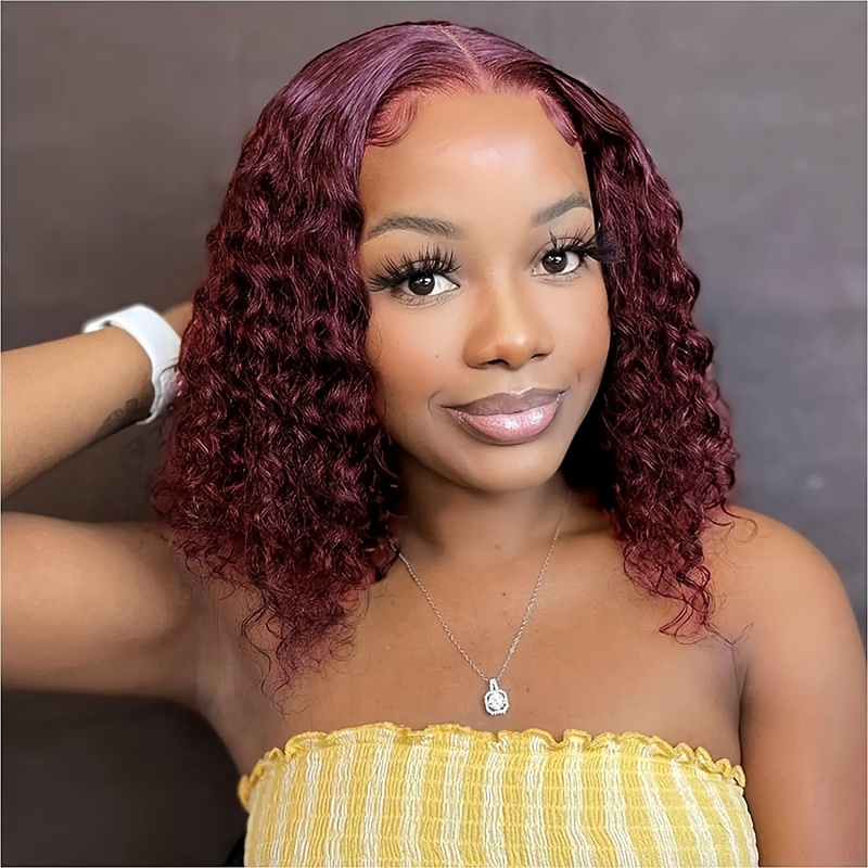 

180% Density 99j Bob Wig Human Hair 13x4 Deep Wave Frontal Lace Wigs Transparent Bob Lace Front Wigs Human Hair For Women Short Bob Wigs Pre Plucked With Baby Hair