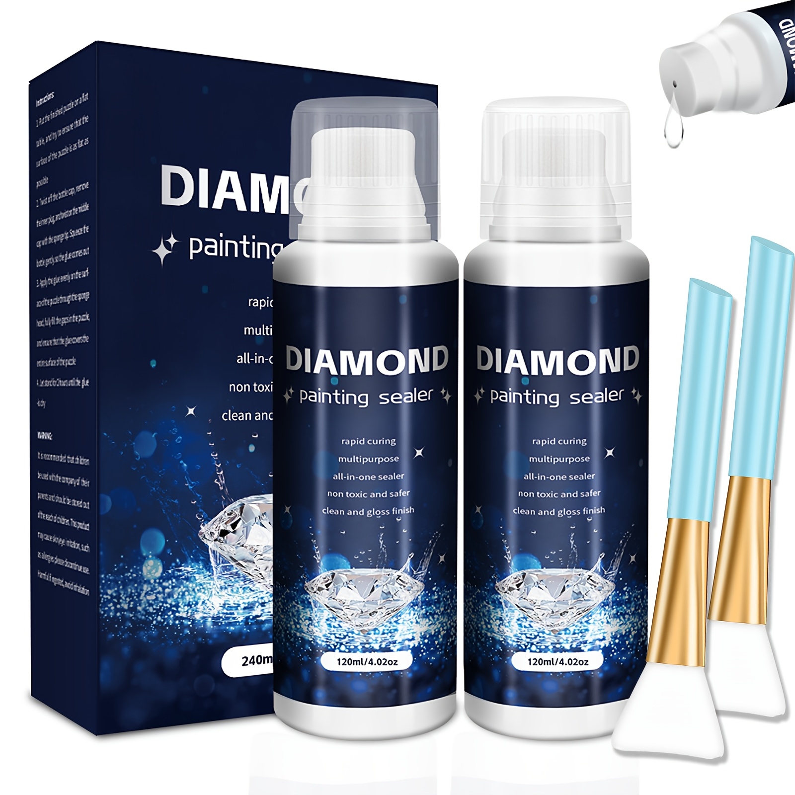 

240ml Diamond Painting Sealer, 5d Diamond Painting Glue Sealer, Permanent Hold & Shine Effect Sealer, Sealer With Sponge Head, Fast-drying Glue For Diamond Painting Accessories