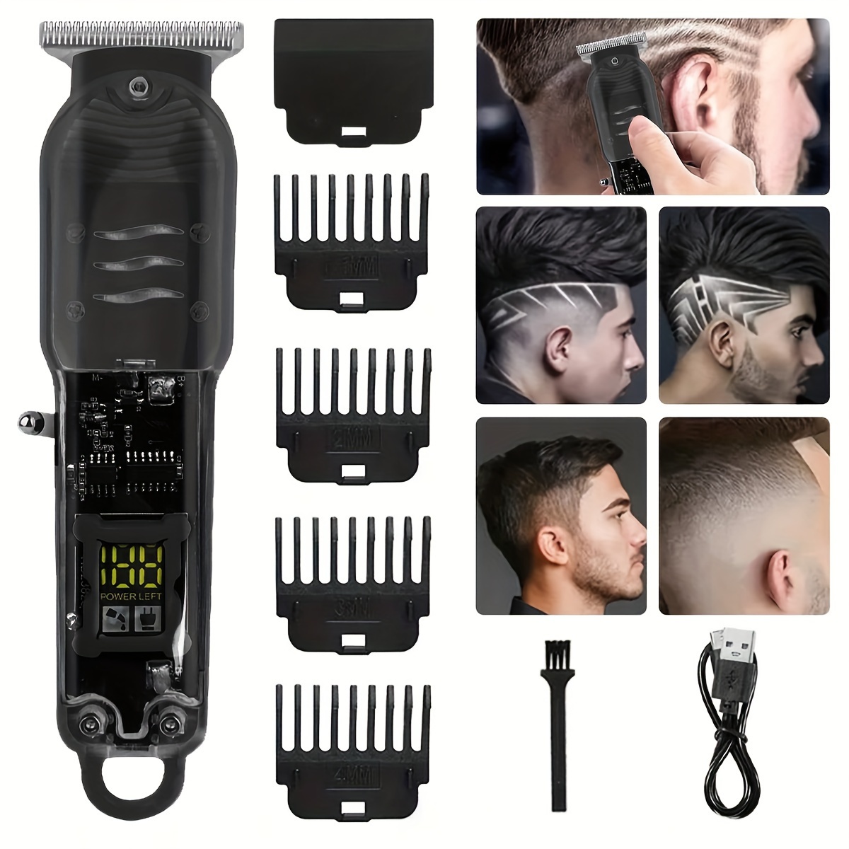 

Usb Rechargeable Electric Hair Clipper With Lcd Display - Powerful Motor, Long Battery Life, Perfect For Home, Travel & Salon Use