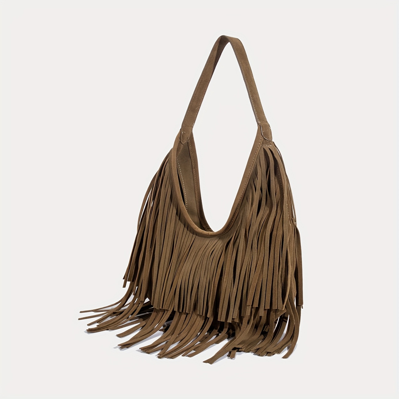 Image of 1pc Women's Bohemian Vintage Fringe Shoulder Bag, Tote Bag, Brown Vintage Fringe Underarm Bag, Suede-like Shoulder Bag, Ideal For Daily Gatherings, Work Commutes, Dates, And Gift-