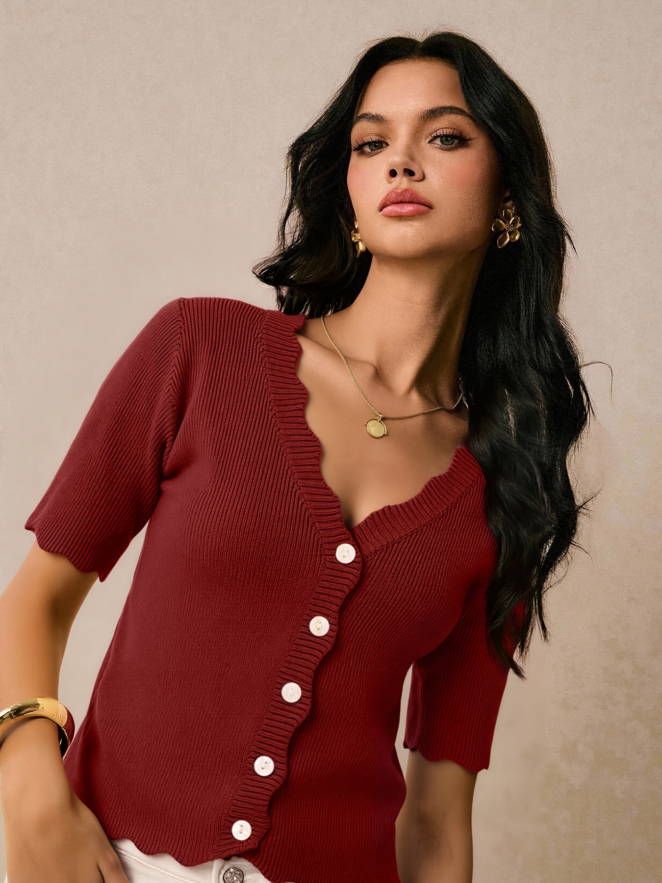 Cardigan da donna a maniche corte primavera estate in tinta unita con scollo a V