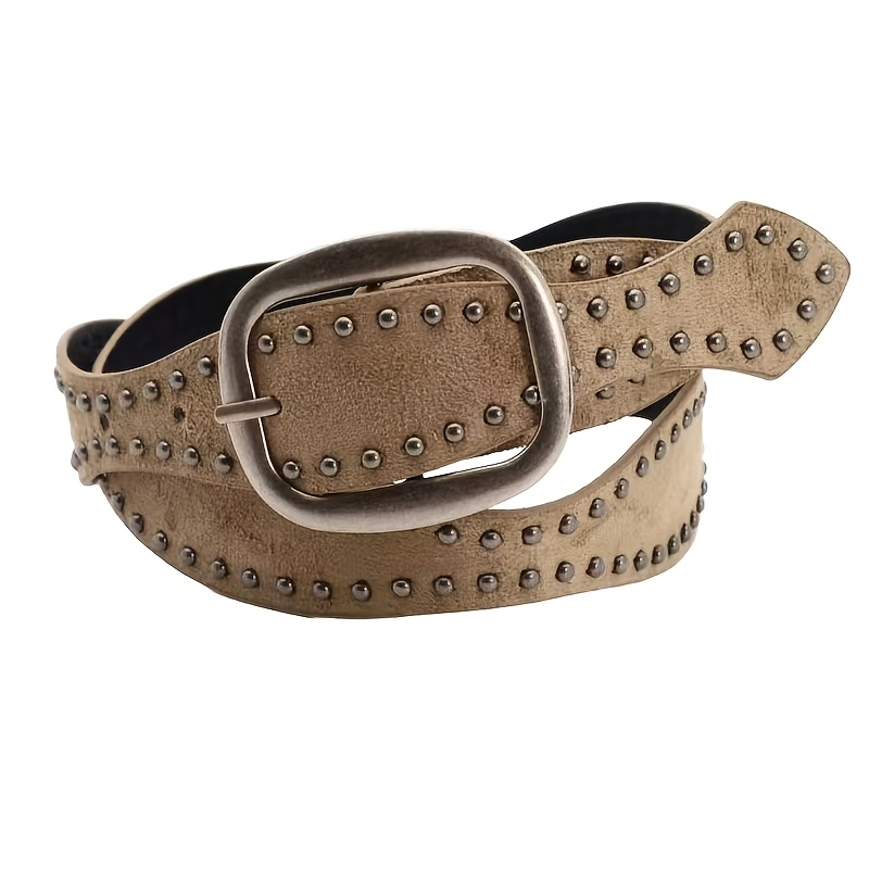 TEMU 1pc Women's Vintage Double-row Rivet Belt, Versatile Ins-style Y2k Pu Belt With Pin , Suitable For Pants And Skirts, Ideal For Daily Commuting,