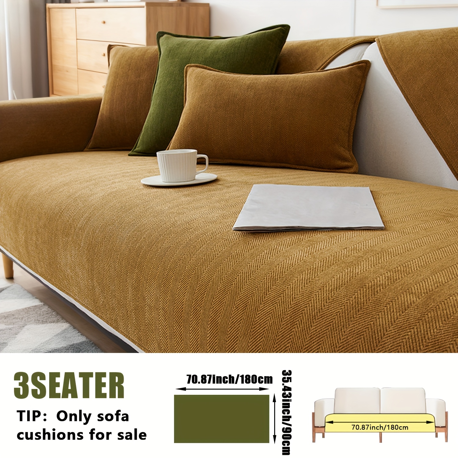 TEMU 1pc Of Pet-friendly Chenille Ribbed Sofa Cover Non-slip And Machine Washable, Made From Fabric Suitable For 2, 3, Or 4-seater And Sectional
